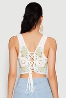 Womens Square Neck Crochet Crop Top, Multi, Size S