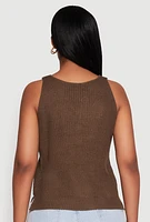 Womens Chic Knit V Neck Button Front Sleeveless Sweater Vest, Brown, Size S