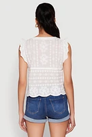 Womens Scallop Trim Crochet Shirt, White, Size S