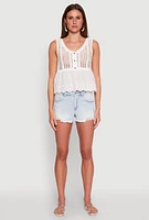 Womens Crochet Eyelet Half Button Tank Top, White, Size M