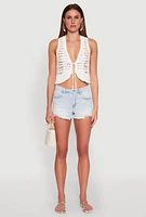Womens Crochet Floral Tie Front Vest, White, Size S
