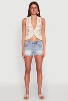 Womens Crochet Floral Tie Front Vest,