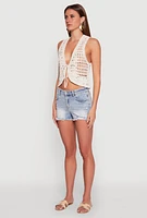 Womens Crochet Floral Tie Front Vest,