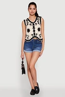 Womens Floral Pattern Crochet Vest, Multi,