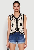 Womens Floral Pattern Crochet Vest, Multi,