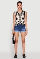 Womens Floral Pattern Crochet Vest, Multi,