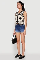 Womens Floral Pattern Crochet Vest, Multi,
