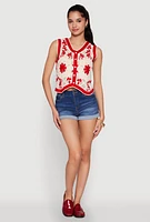 Womens Floral Pattern Crochet Vest, Red, Size S