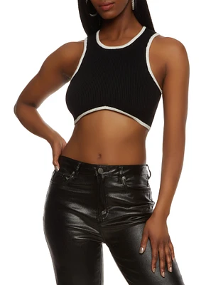 Womens Contrast Trim Cropped Tank Top, Black, Size M
