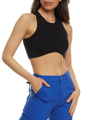 Womens Cropped Sweater Tank Top, Black, Size S