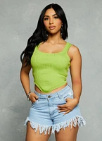 Womens Ribbed Hanky Hem Cropped Tank Top, Green, Size S