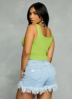 Womens Ribbed Hanky Hem Cropped Tank Top, Green, Size S