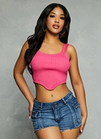Womens Ribbed Hanky Hem Cropped Tank Top, Pink, Size XS
