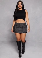 Womens Ribbed Knit Crew Neck Cropped Tank Top, Black, Size S