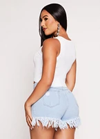 Womens Ribbed Knit Crew Neck Cropped Tank Top, White, Size XS