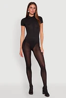 Womens Zip Front Mock Neck Bodysuit,