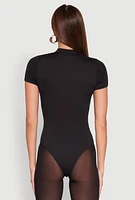 Womens Zip Front Mock Neck Bodysuit,
