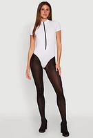 Womens Zip Front Mock Neck Bodysuit, White, Size XL
