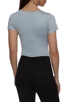 Womens Daisy Short Sleeve Scoop Bodysuit, Grey, Size S