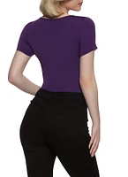 Womens Daisy Short Sleeve Scoop Bodysuit, Purple, Size S