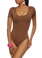 Womens Daisy Short Sleeve Scoop Bodysuit, Brown, Size M