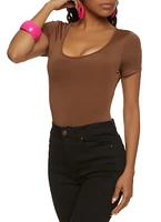 Womens Daisy Short Sleeve Scoop Bodysuit, Brown, Size M