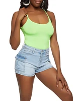 Womens Solid Cami Bodysuit, Green, Size S