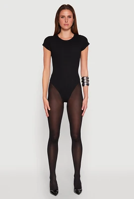 Womens Daisy Rib Knit Crew Neck Bodysuit,