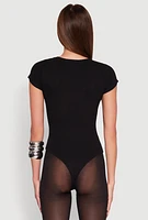 Womens Daisy Rib Knit Crew Neck Bodysuit,