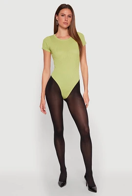 Womens Daisy Rib Knit Crew Neck Bodysuit,