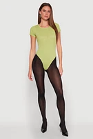 Womens Daisy Rib Knit Crew Neck Bodysuit,