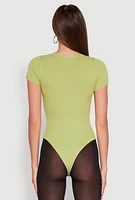 Womens Daisy Rib Knit Crew Neck Bodysuit,