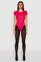 Womens Daisy Rib Knit Crew Neck Bodysuit, Pink, Size S