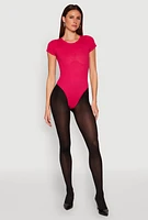 Womens Daisy Rib Knit Crew Neck Bodysuit, Pink, Size S
