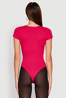 Womens Daisy Rib Knit Crew Neck Bodysuit, Pink, Size S