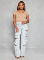Womens Daisy Basic Crew Neck Short Sleeve Bodysuit,