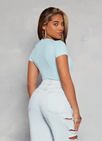 Womens Daisy Basic Crew Neck Short Sleeve Bodysuit, Blue, Size L