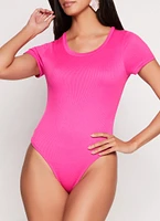 Womens Daisy Basic Crew Neck Short Sleeve Bodysuit, Pink,