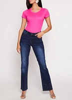 Womens Daisy Basic Crew Neck Short Sleeve Bodysuit, Pink, Size S