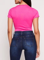 Womens Daisy Basic Crew Neck Short Sleeve Bodysuit, Pink, Size S