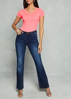 Womens Daisy Basic Crew Neck Short Sleeve Bodysuit, Pink,