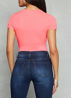 Womens Daisy Basic Crew Neck Short Sleeve Bodysuit, Pink,