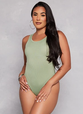 Womens Daisy Ribbed Knit Tank Bodysuit, Green, Size S