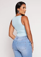 Womens Daisy Ribbed Knit Tank Bodysuit,