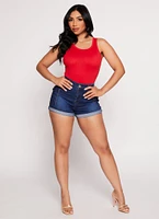 Womens Daisy Ribbed Knit Tank Bodysuit, Red, Size L