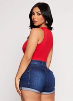 Womens Daisy Ribbed Knit Tank Bodysuit, Red, Size L