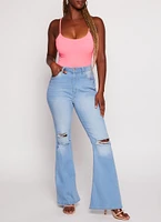 Womens Daisy Ribbed Knit Cami Bodysuit, Pink, Size S