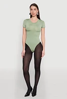 Womens Daisy Crew Neck Bodysuit, Green, Size M