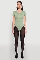 Womens Daisy Crew Neck Bodysuit, Green, Size M