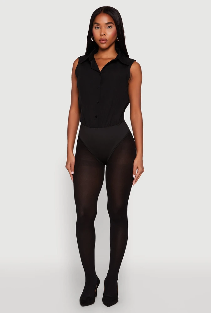 Womens Daisy Sleeveless Button Front Bodysuit, Black,